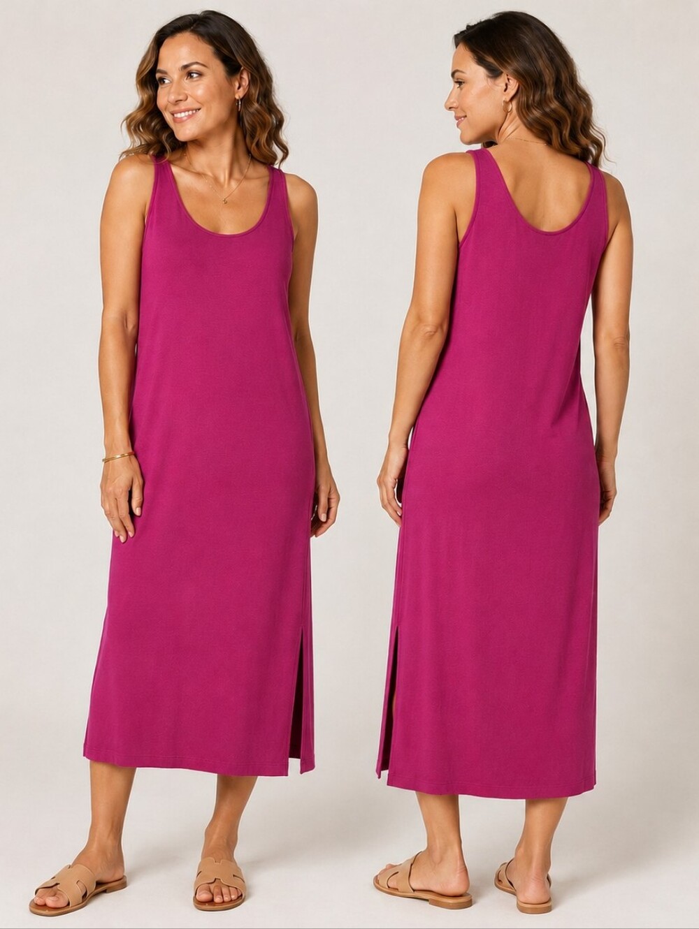 Lou & Grey SignatureSoft Magenta Sleeveless Midi Dress Size M Coastal Grandma Be